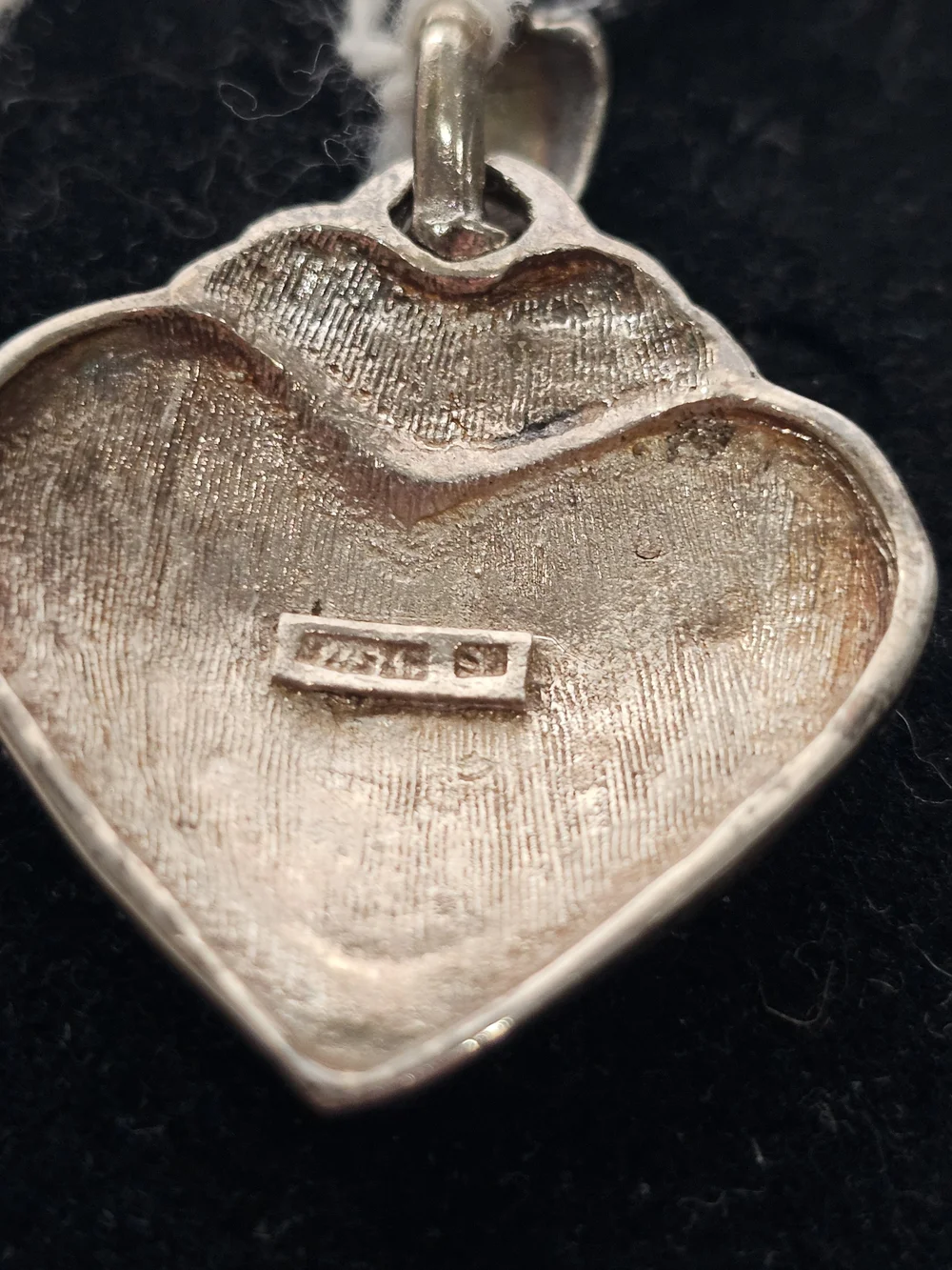 925 NOS Art Deco Sterling Silver Heart Pendant Necklace. Marcasite 24